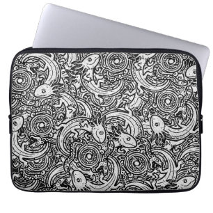 Aztec Axolotl Xolotl Tribal Pattern Black & White Laptop Sleeve
