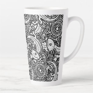 Aztec Axolotl Xolotl Tribal Pattern Black & White Latte Mug