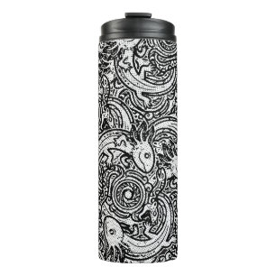 Aztec Axolotl Xolotl Tribal Pattern Black & White Thermal Tumbler