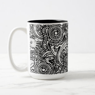 Aztec Axolotl Xolotl Tribal Pattern Black & White Two-Tone Coffee Mug