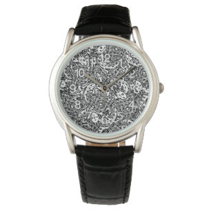Aztec Axolotl Xolotl Tribal Pattern Black & White Watch