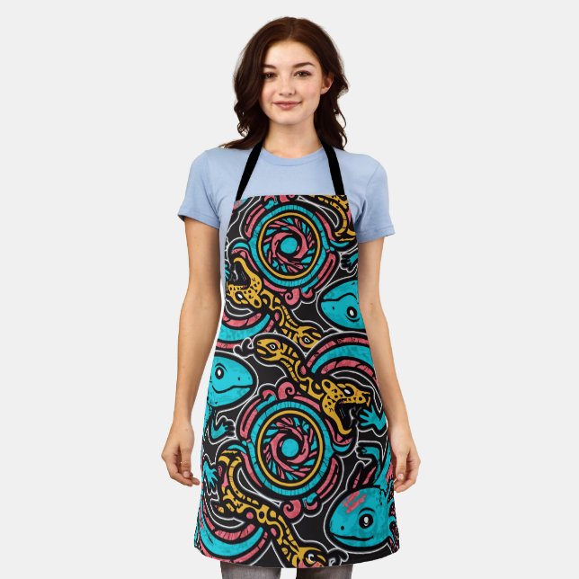 Aztec Axolotl Xolotl Tribal Pattern mythology boho Apron (Worn)