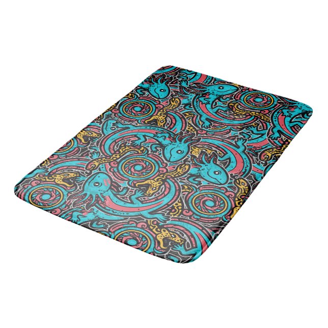 Aztec Axolotl Xolotl Tribal Pattern mythology boho Bath Mat (Angled)