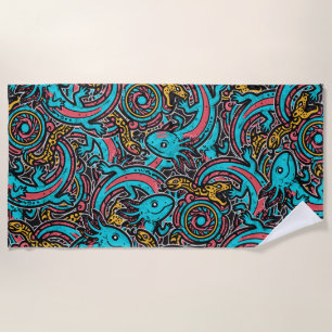 Aztec Axolotl Xolotl Tribal Pattern mythology boho Beach Towel