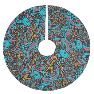 Aztec Axolotl Xolotl Tribal Pattern mythology boho Brushed Polyester Tree Skirt