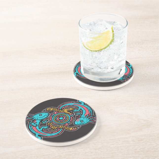 Aztec Axolotl Xolotl Tribal Pattern mythology boho Coaster (Side)