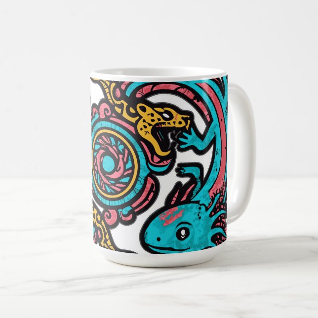 Aztec Axolotl Xolotl Tribal Pattern mythology boho Coffee Mug (Front Right)