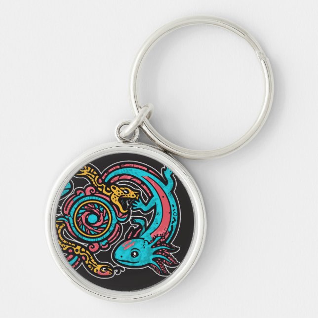 Aztec Axolotl Xolotl Tribal Pattern mythology boho Key Ring (Front)