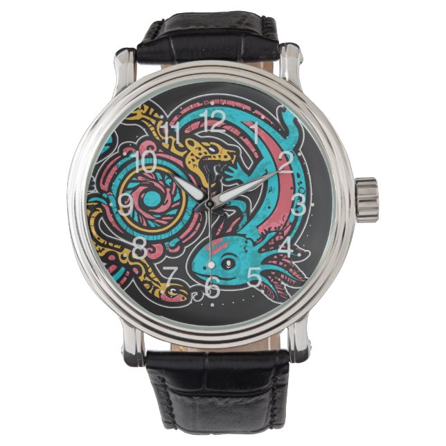 Aztec Axolotl Xolotl Tribal Pattern mythology boho Watch (Front)