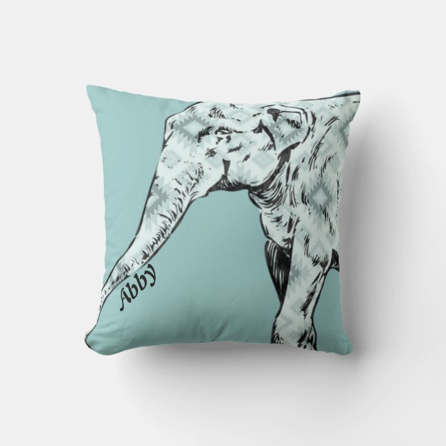 Aztec Batik Teal Green Elephant / Personalised Cushion (Front)