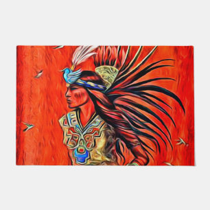 Aztec Bird Dancer Native American 24"x36" Door Mat