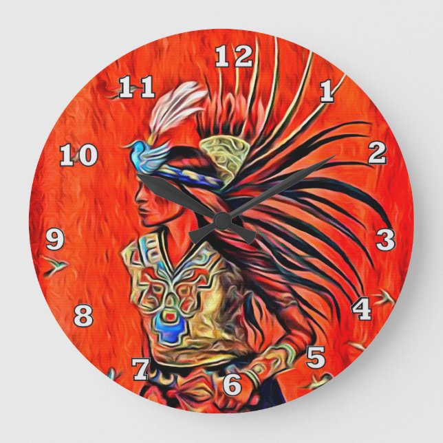 Aztec Bird Dancer Native American Clock (Front)