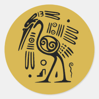 Aztec Black Heron on Gold Mexican Style Classic Round Sticker