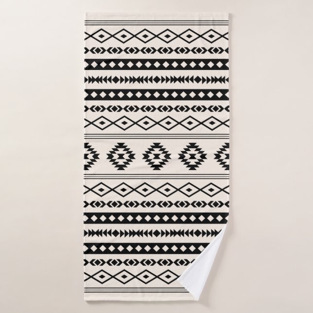 Aztec Black on Cream Mixed Motifs Pattern Bath Towel (Bath Towel)