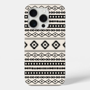 Aztec Black on Cream Mixed Motifs Pattern iPhone 15 Pro Case