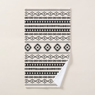 Aztec Black on Cream Mixed Motifs Pattern Hand Towel