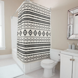 Aztec Black on Cream Mixed Motifs Pattern Shower Curtain
