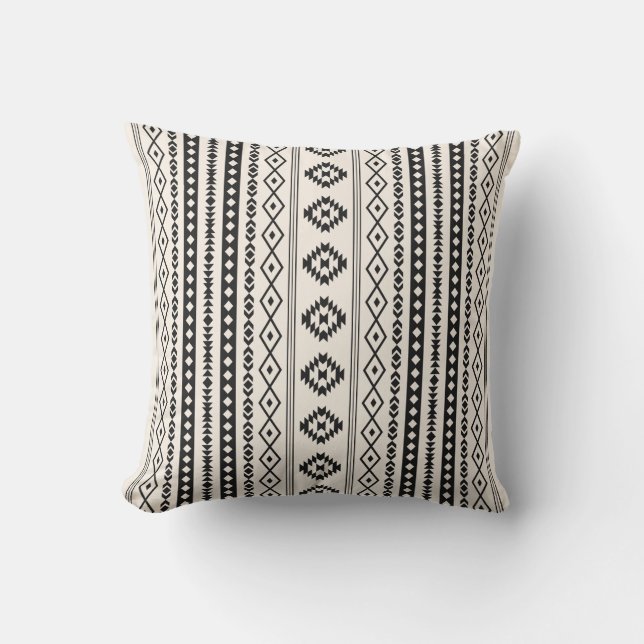 Aztec Black on Cream Mixed Motifs (V) Pattern Cushion (Front)