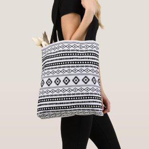 Aztec Black on White Mixed Motifs Pattern Tote Bag