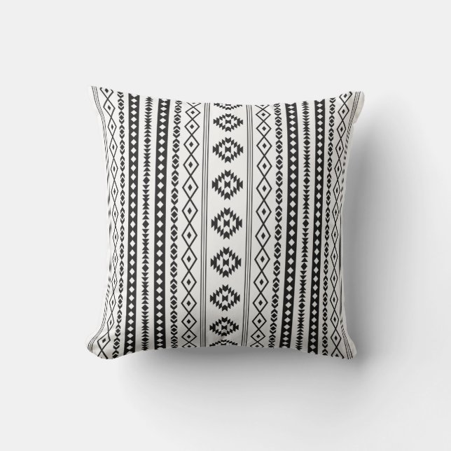 Aztec Black on White Mixed Motifs (V) Pattern Cushion (Front)