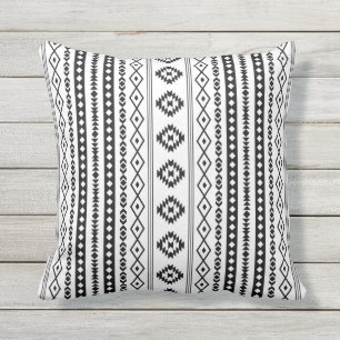 Aztec Black on White Mixed Motifs (V) Pattern Cushion