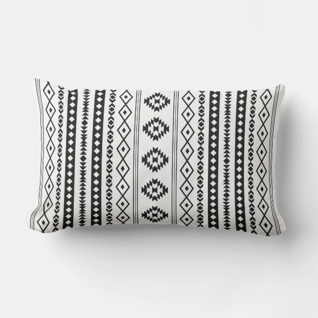 Aztec Black on White Mixed Motifs (V) Pattern Lumbar Cushion (Front)