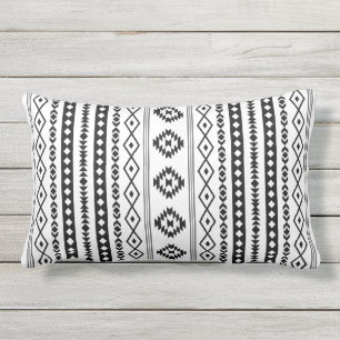 Aztec Black on White Mixed Motifs (V) Pattern Lumbar Cushion