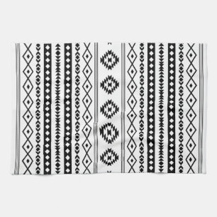 Aztec Black on White Mixed Motifs (V) Pattern Tea Towel
