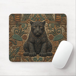 Aztec Black Panther Tribal Stone Pattern Mouse Pad