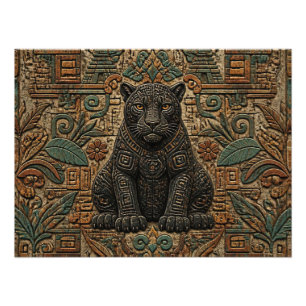 Aztec Black Panther Tribal Stone Pattern Photo Print