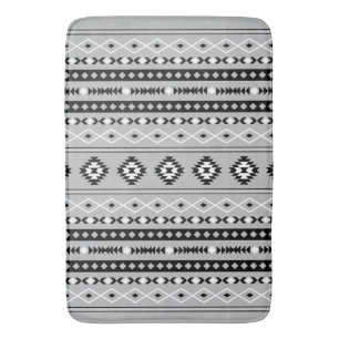 Aztec Black White Grey Mixed Motifs Pattern Bath Mat