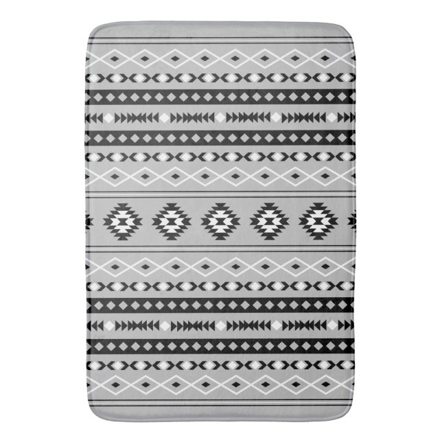 Aztec Black White Grey Mixed Motifs Pattern Bath Mat (Front Vertical)