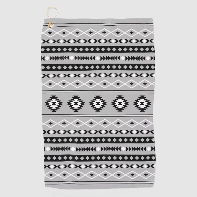Aztec Black White Grey Mixed Motifs Pattern Golf Towel (Front)