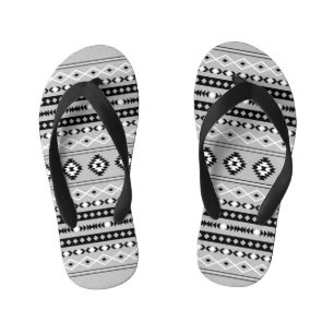 Aztec Black White Grey Mixed Motifs Pattern Kid's Thongs