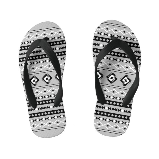 Aztec Black White Grey Mixed Motifs Pattern Kid's Thongs (Footbed)