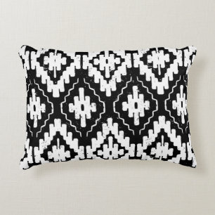 Aztec Black-White: Vintage Ethnic Print. Decorative Cushion