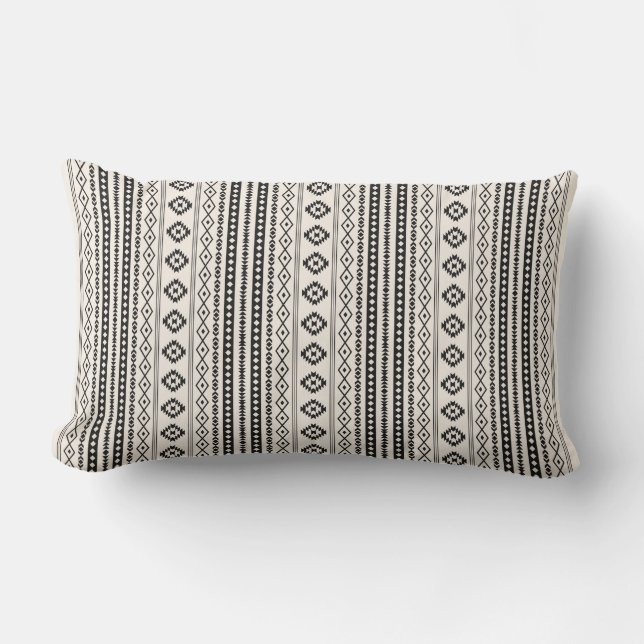 Aztec Blk on Cream Mixed Motifs (V) Repeat Pattern Lumbar Cushion (Front)