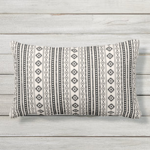 Aztec Blk on Cream Mixed Motifs (V) Repeat Pattern Lumbar Cushion