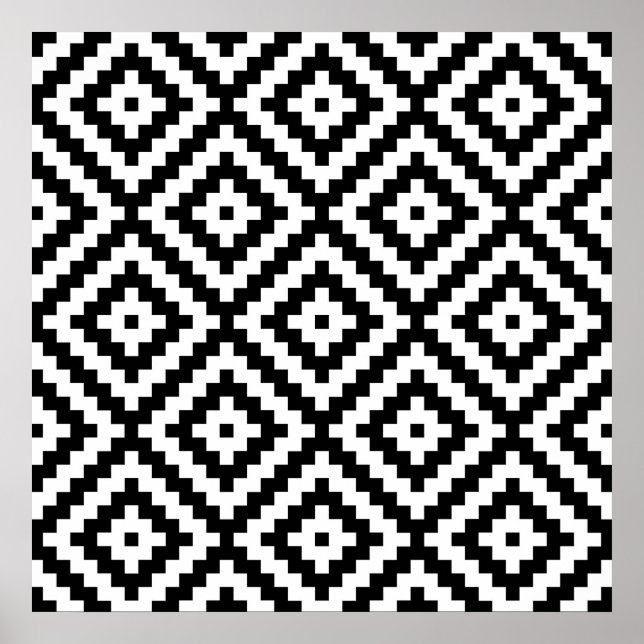 Aztec Block Symbol Big Ptn Black & White II Poster (Front)