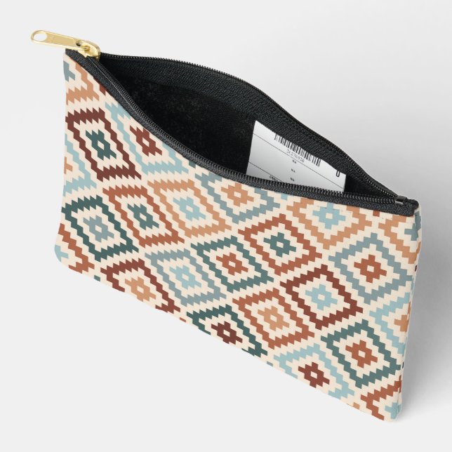 Aztec Block Symbol Big Ptn Teals Crm Terracottas Accessory Pouch (Open)