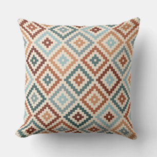 Aztec Block Symbol Ptn Teals Crm Terracottas Cushion