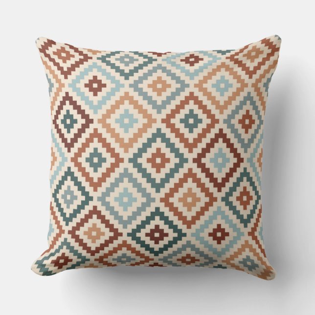 Aztec Block Symbol Ptn Teals Crm Terracottas Cushion (Front)