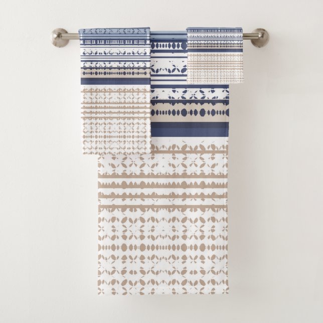 Aztec Blue Pattern Bath Towel Set (Insitu)