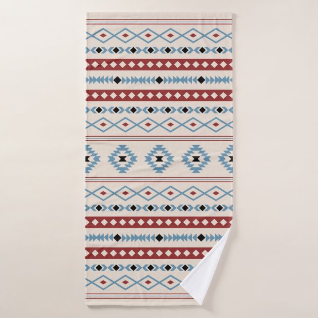 Aztec Blue Red Black Cream Mixed Motifs Pattern Bath Towel Set (Bath Towel)