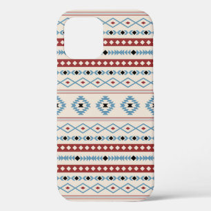 Aztec Blue Red Black Cream Mixed Motifs Pattern iPhone 12 Case