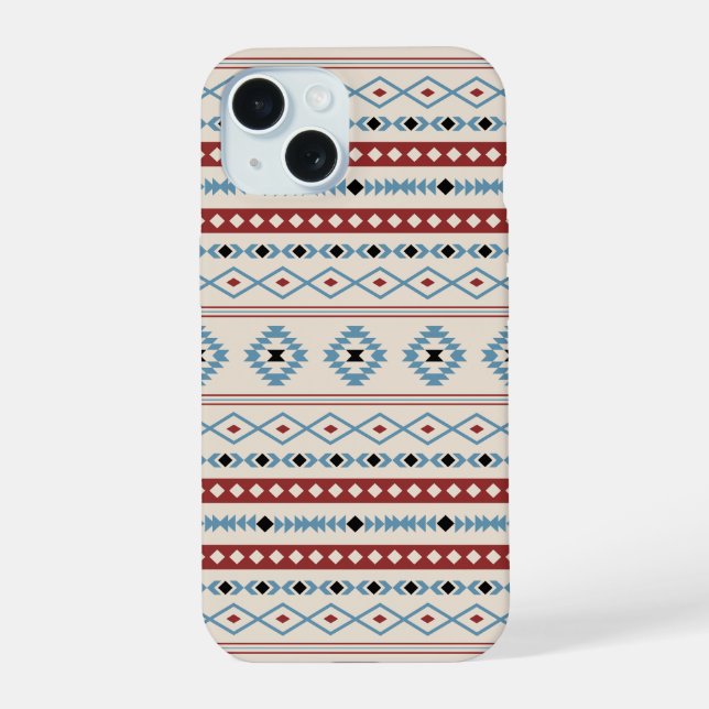 Aztec Blue Red Black Cream Mixed Motifs Pattern iPhone 15 Case (Back)