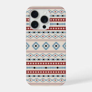 Aztec Blue Red Black Cream Mixed Motifs Pattern iPhone 15 Pro Case