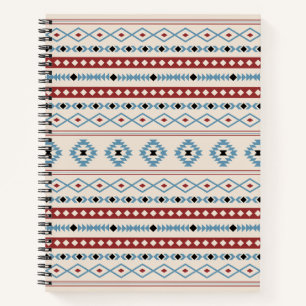 Aztec Blue Red Black Cream Mixed Motifs Pattern Notebook