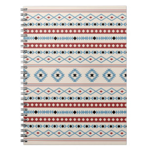 Aztec Blue Red Black Cream Mixed Motifs Pattern Notebook
