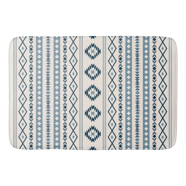 Aztec Blues Cream Mixed Motifs V Pattern Bath Mat (Front)